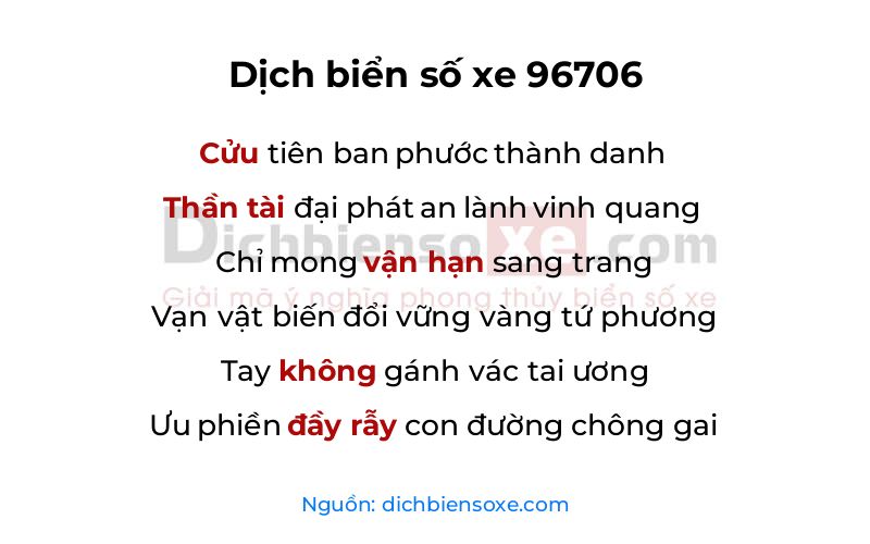 Dịch thơ biển số 96706