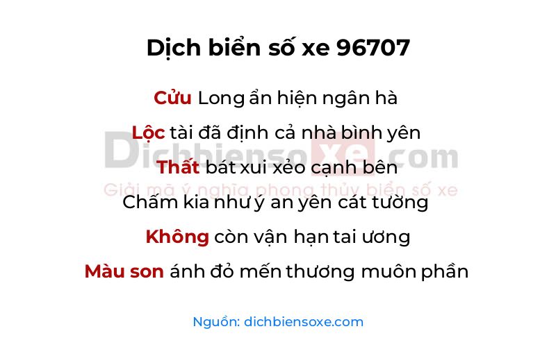 Dịch thơ biển số 96707
