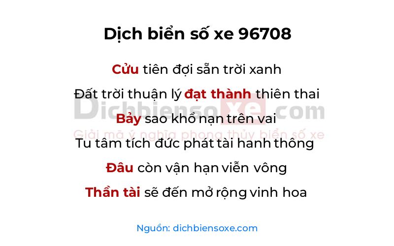 Dịch thơ biển số 96708