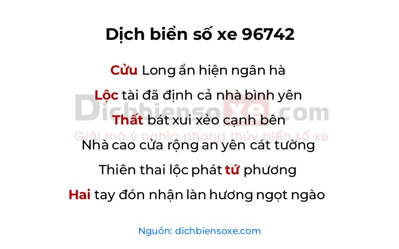 Dịch thơ biển số 96742