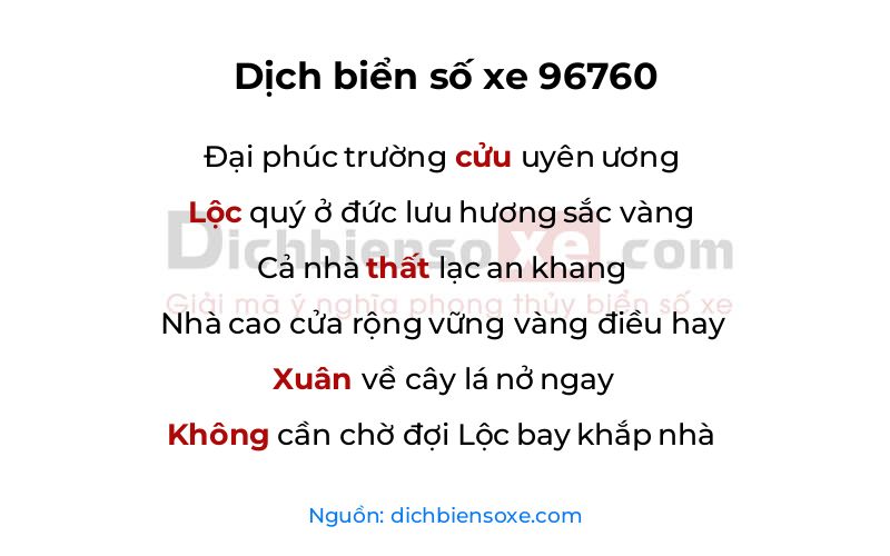 Dịch thơ biển số 96760