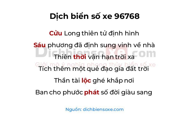 Dịch thơ biển số 96768