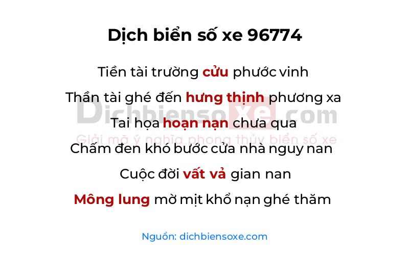 Dịch thơ biển số 96774