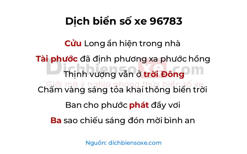 Dịch thơ biển số 96783