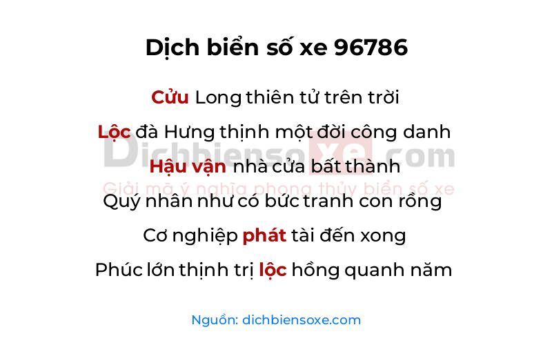 Dịch thơ biển số 96786