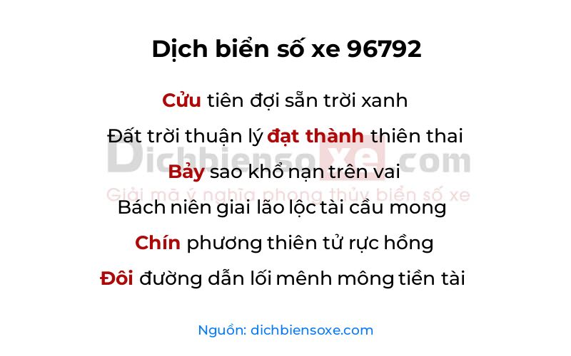 Dịch thơ biển số 96792