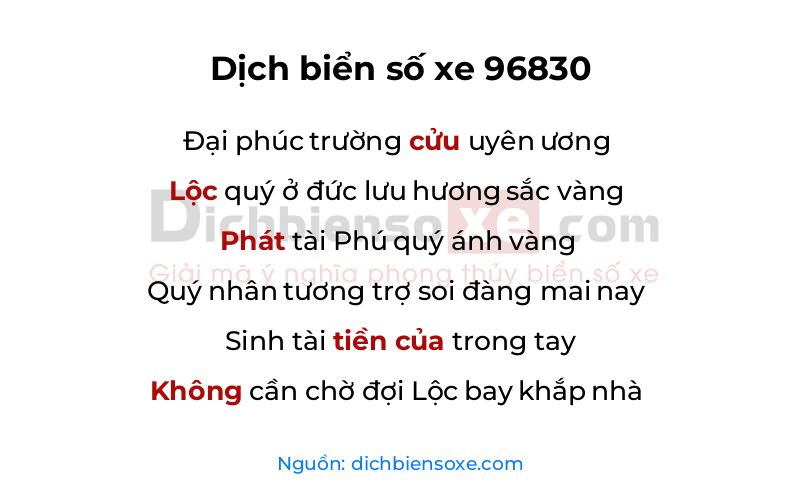 Dịch thơ biển số 96830