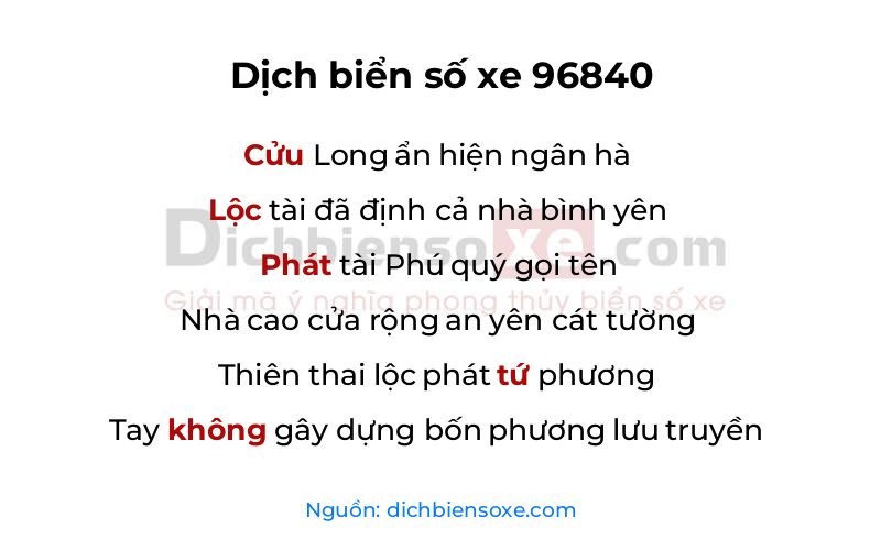 Dịch thơ biển số 96840