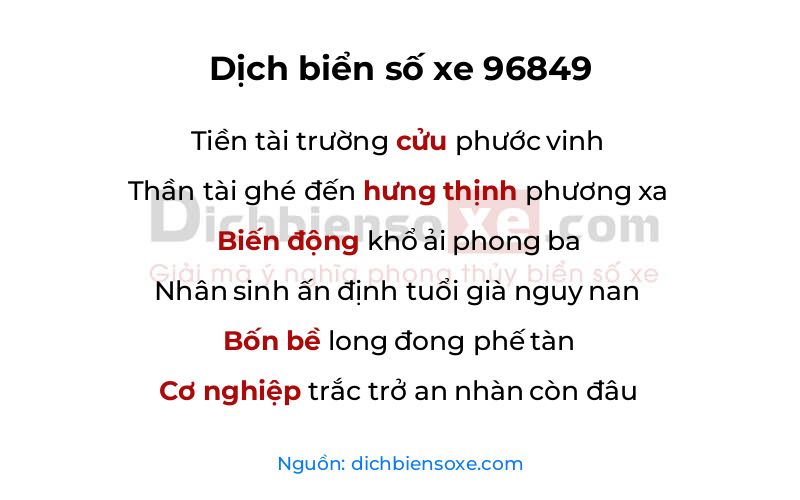 Dịch thơ biển số 96849