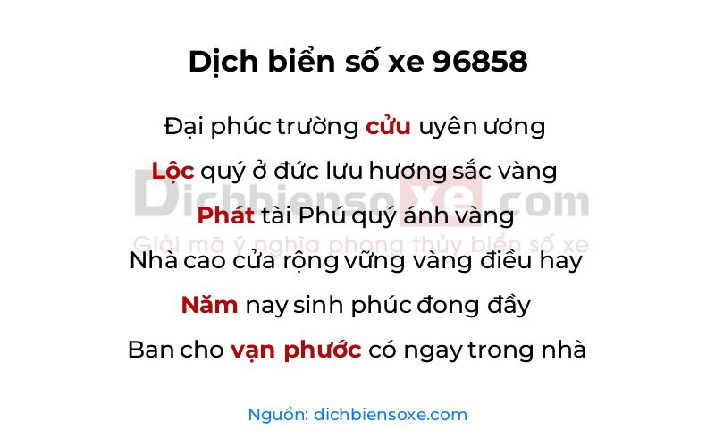Dịch thơ biển số 96858