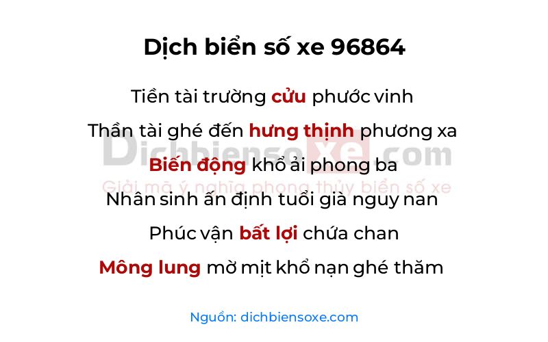 Dịch thơ biển số 96864