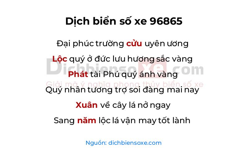 Dịch thơ biển số 96865