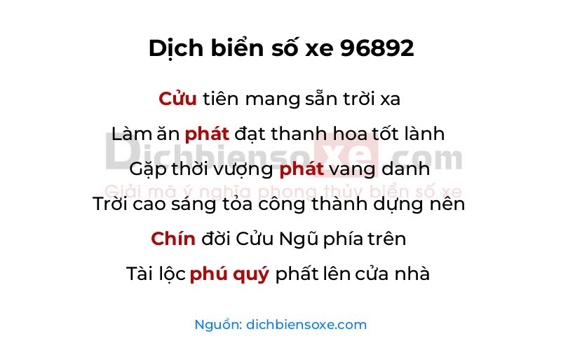 Dịch thơ biển số 96892