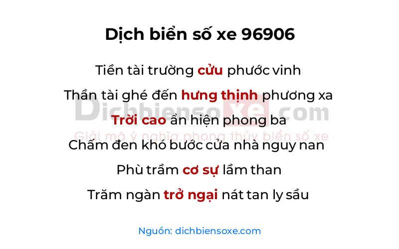 Dịch thơ biển số 96906