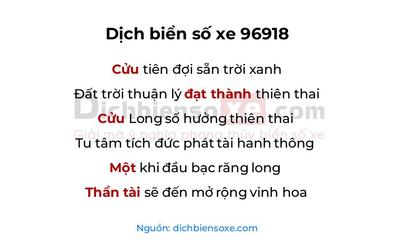 Dịch thơ biển số 96918