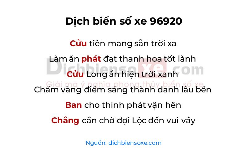 Dịch thơ biển số 96920