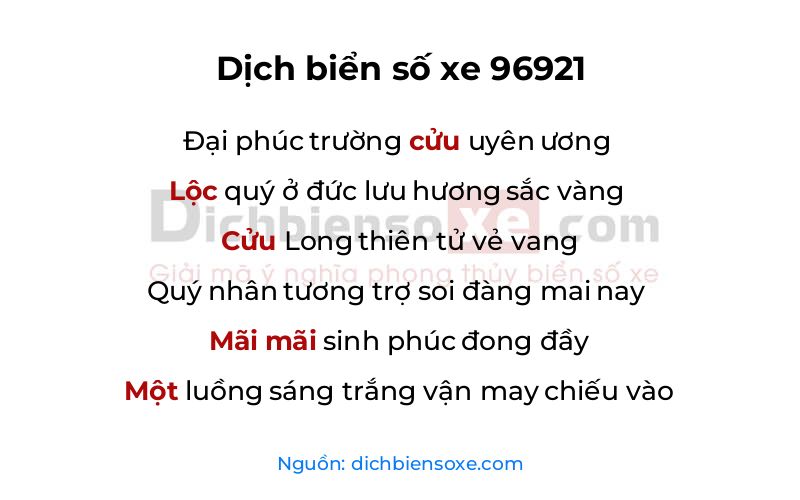 Dịch thơ biển số 96921