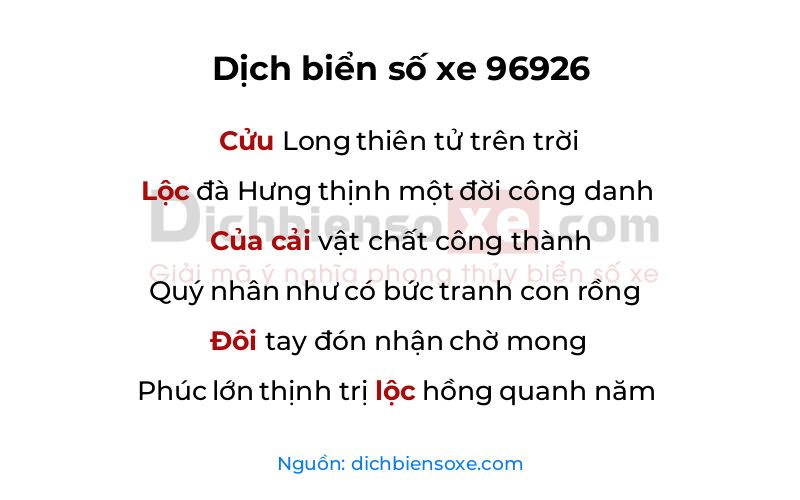 Dịch thơ biển số 96926