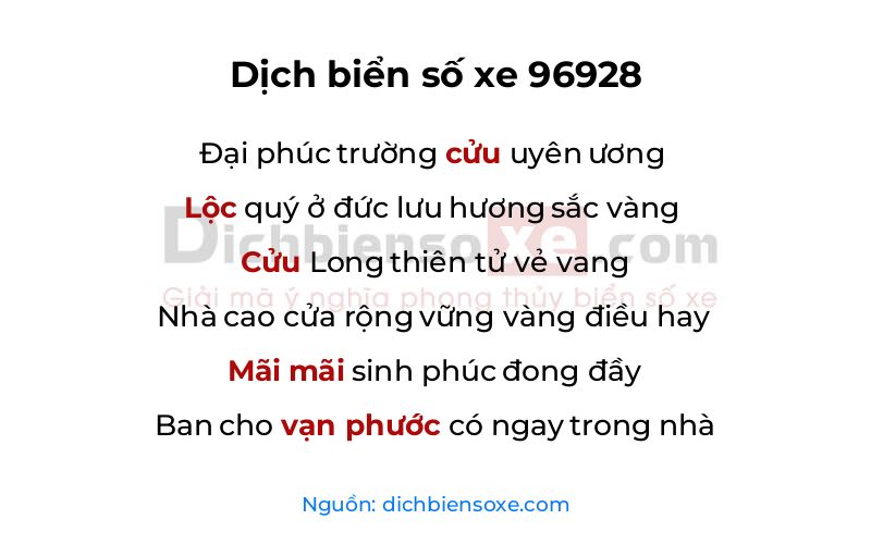 Dịch thơ biển số 96928