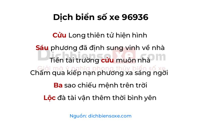 Dịch thơ biển số 96936
