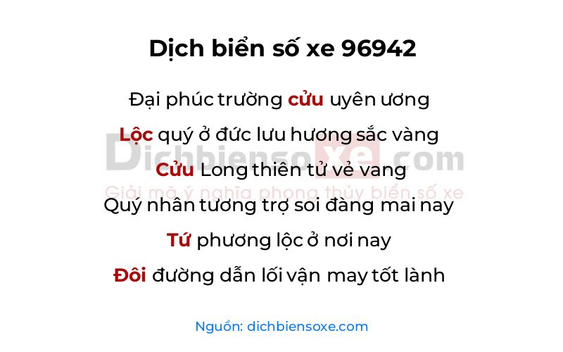 Dịch thơ biển số 96942