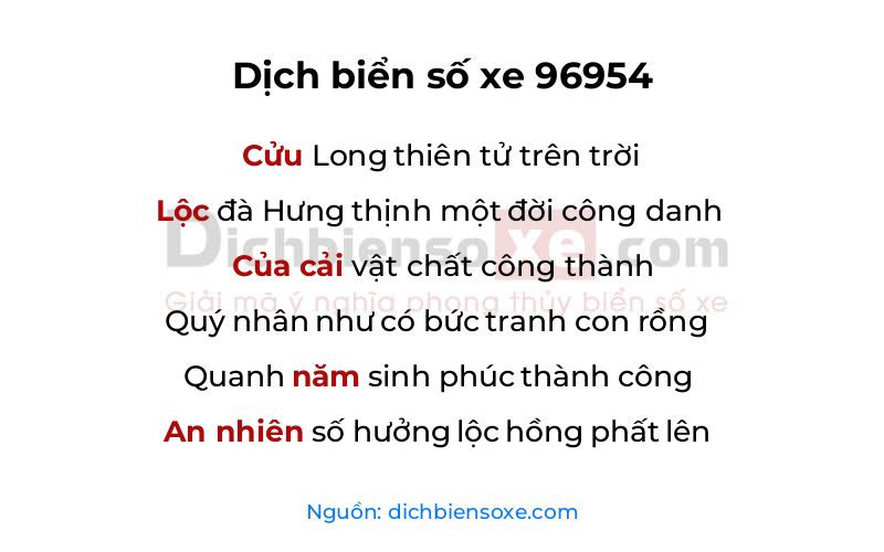 Dịch thơ biển số 96954