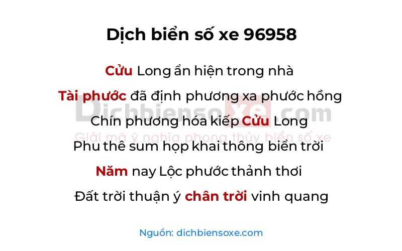 Dịch thơ biển số 96958
