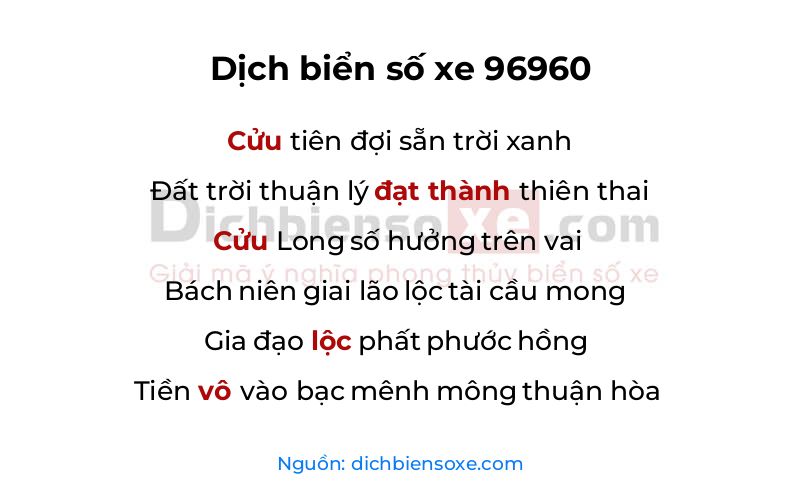 Dịch thơ biển số 96960