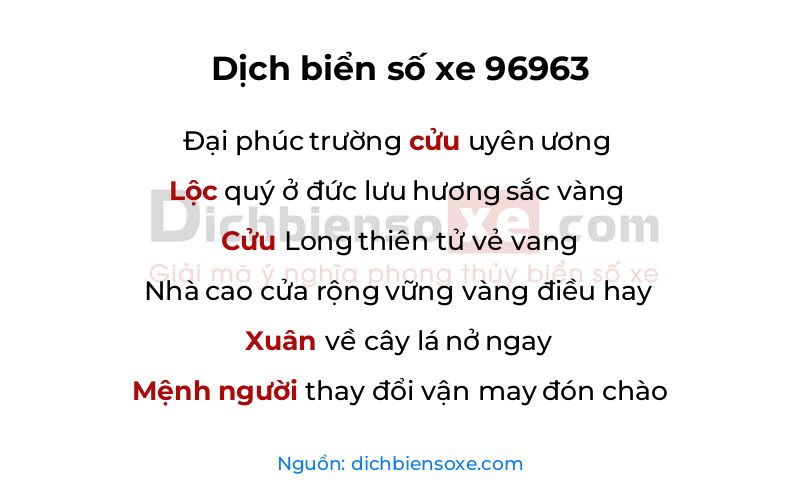 Dịch thơ biển số 96963