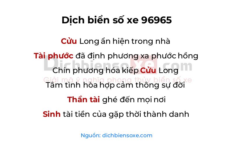 Dịch thơ biển số 96965