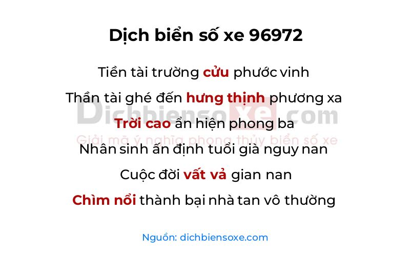 Dịch thơ biển số 96972