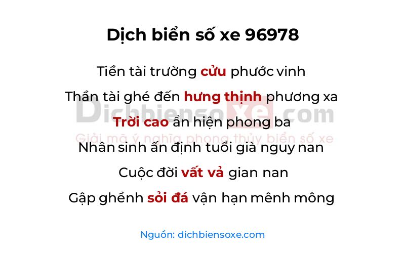 Dịch thơ biển số 96978