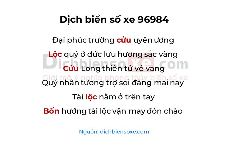 Dịch thơ biển số 96984