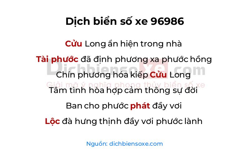 Dịch thơ biển số 96986