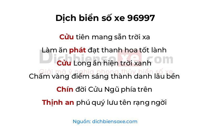 Dịch thơ biển số 96997