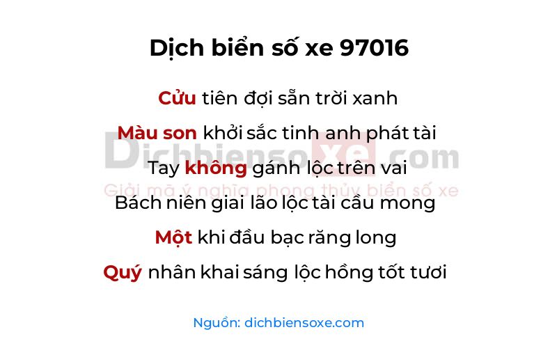 Dịch thơ biển số 97016