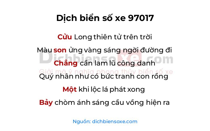 Dịch thơ biển số 97017