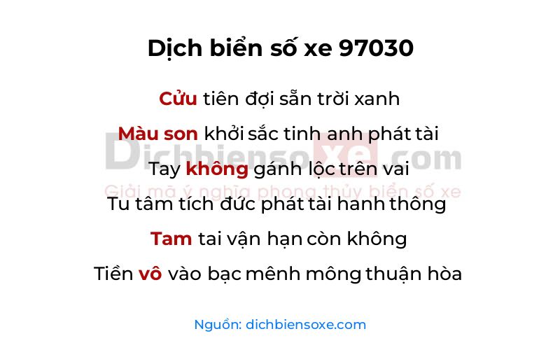 Dịch thơ biển số 97030