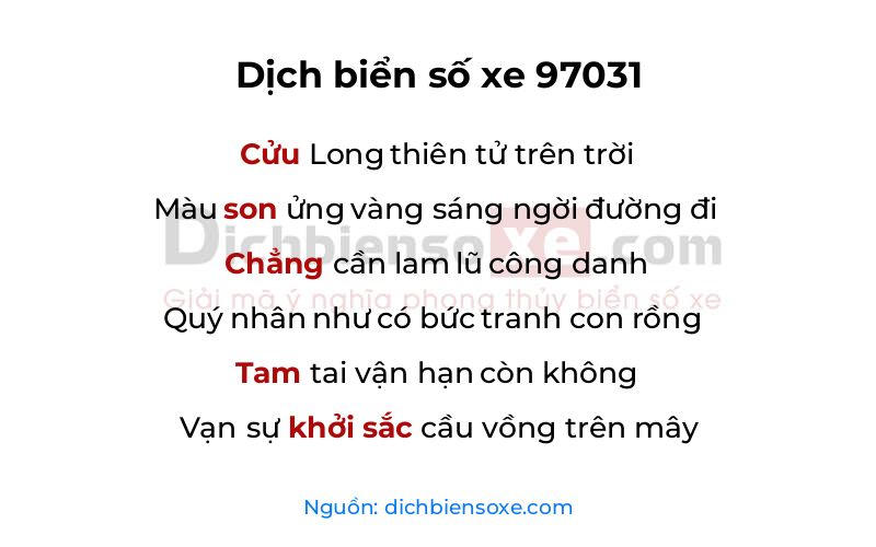 Dịch thơ biển số 97031