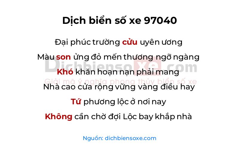 Dịch thơ biển số 97040