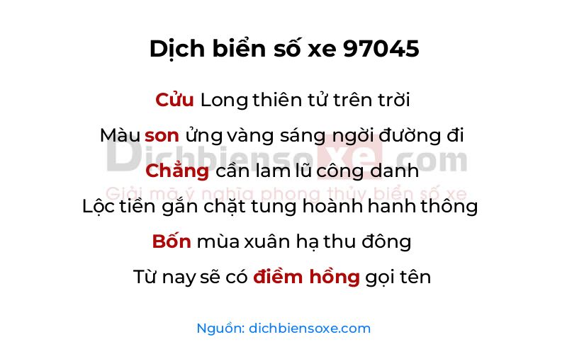 Dịch thơ biển số 97045