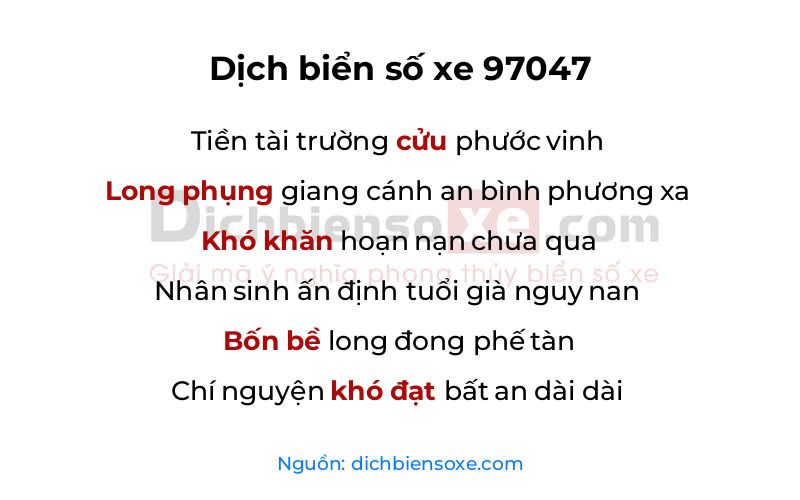 Dịch thơ biển số 97047