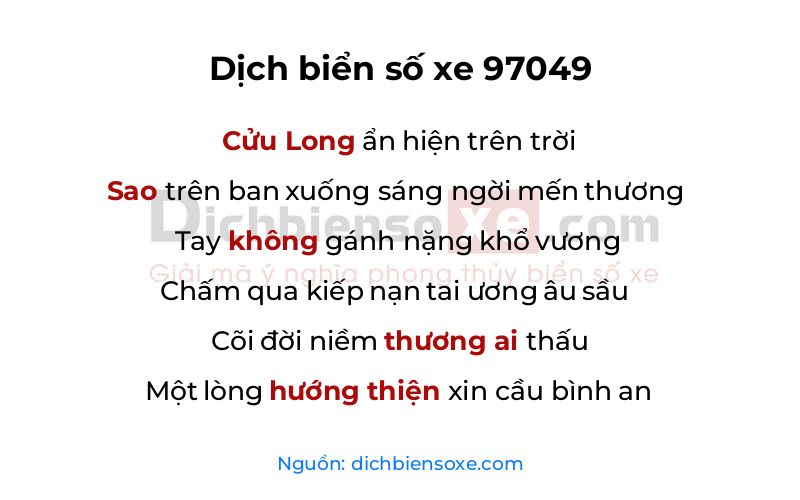 Dịch thơ biển số 97049