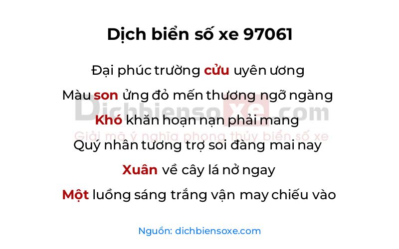 Dịch thơ biển số 97061