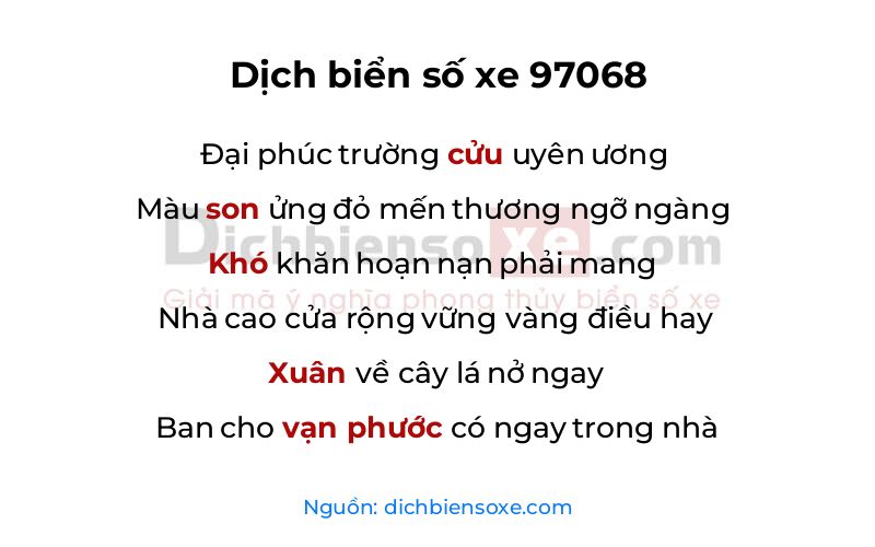 Dịch thơ biển số 97068