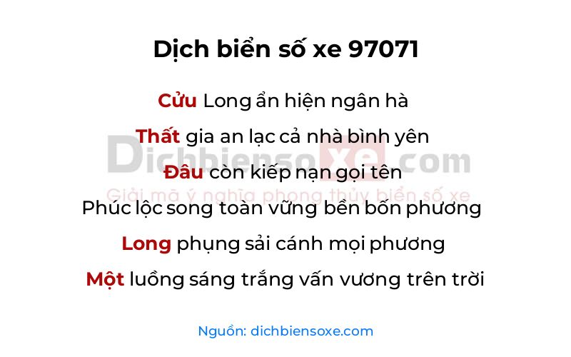 Dịch thơ biển số 97071