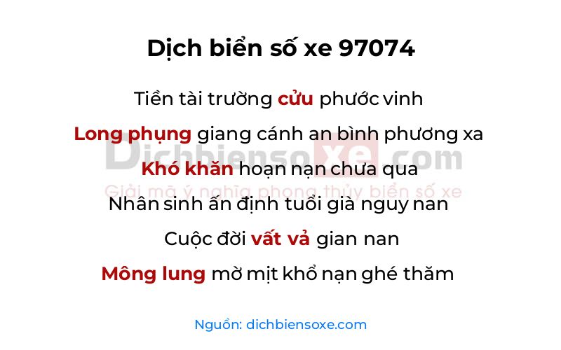 Dịch thơ biển số 97074
