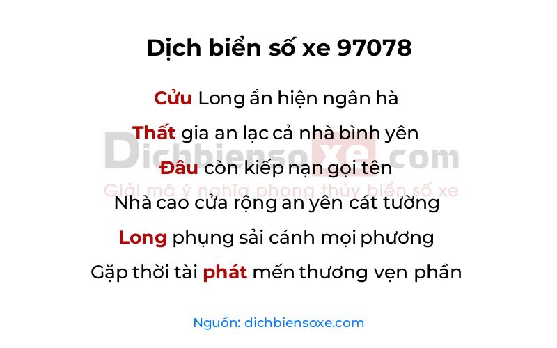 Dịch thơ biển số 97078