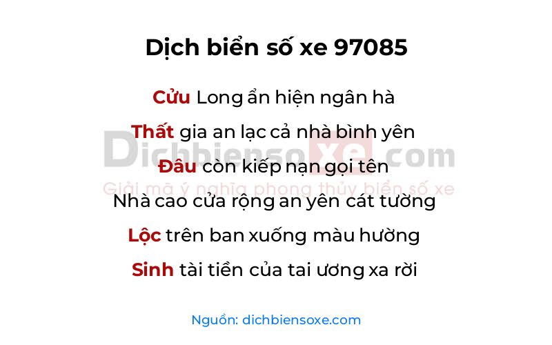 Dịch thơ biển số 97085
