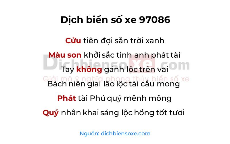 Dịch thơ biển số 97086